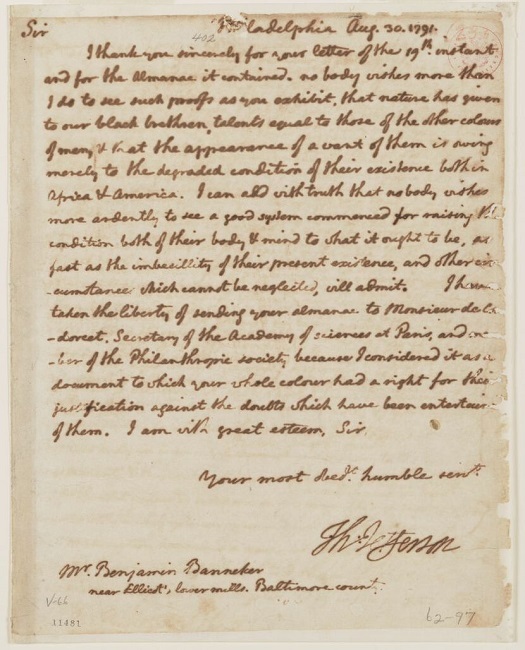 Letter from Thomas Jefferson to Benjamin Banneker